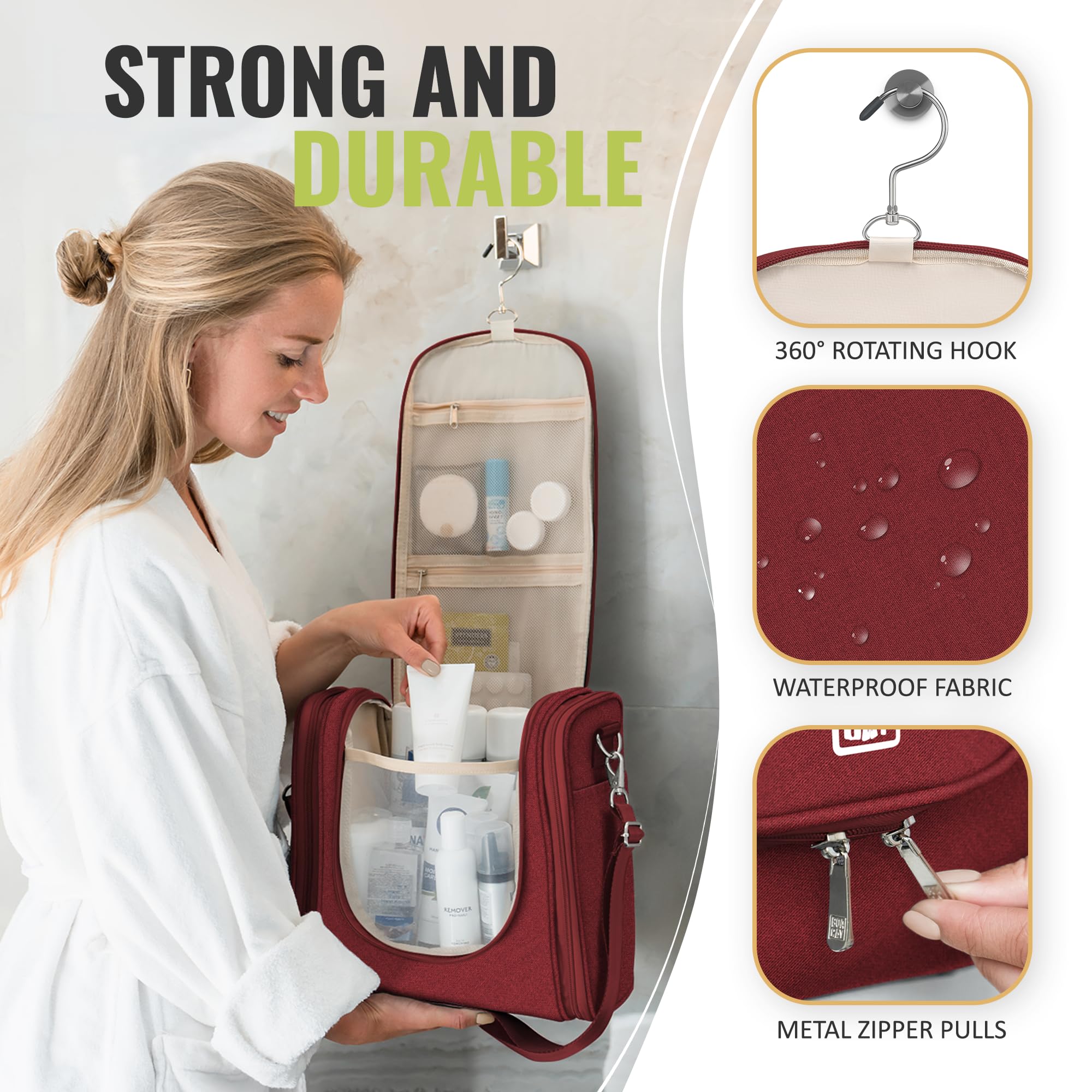 BOACAY Extra Large Hanging Travel Toiletry Bag for Women & Men - Waterproof Makeup Organizer, Cosmetic & Bathroom Essentials Storage - Perfect for Vacation, Gym, Camping & Business Trips