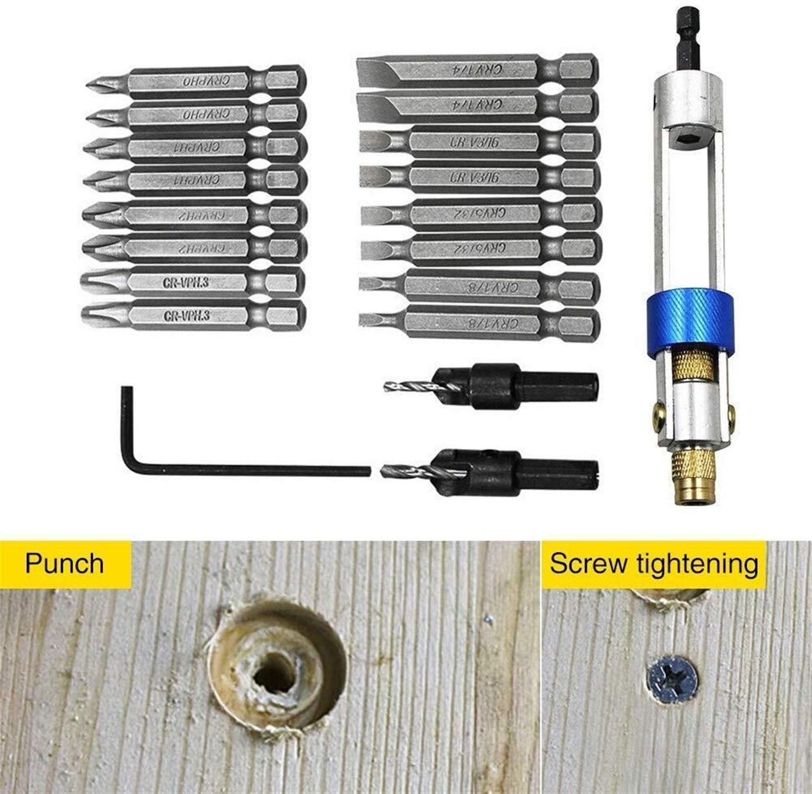 20-Piece Multi-Functional Screwdriver Bit Set - HSS Drill Driver Bits with Storage Box for Professional & DIY Use - Includes Allen Wrench & Countersink Bits - Perfect for Home Repair, Furniture Assembly & Automotive Maintenance