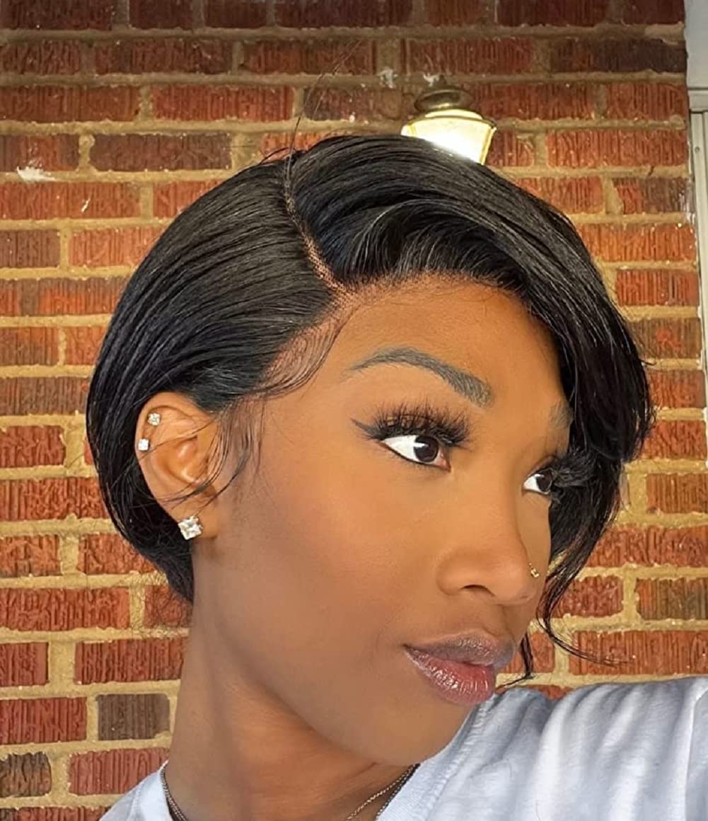 SUPERNOVA Human Hair Pixie Cut Bob Wigs for Black Women - 13x4x1 Lace Front Wig with T-Part & Side Part, Glueless Pre-Plucked Straight Short Bob Wig (6 Inch) - Perfect for Daily Wear, Cosplay, and Special Occasions