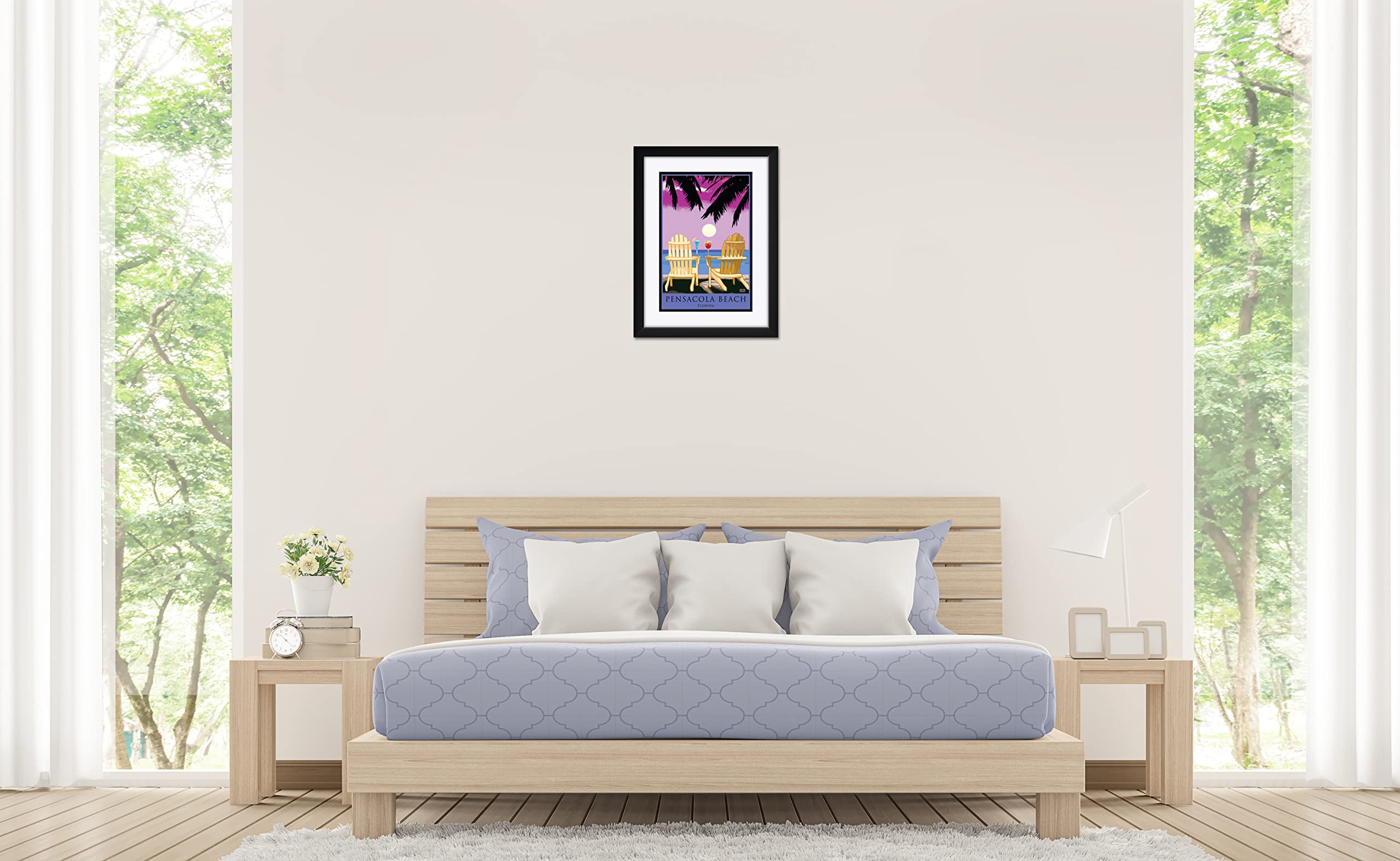Joanne Kollman Original Alla Prima Painting - Framed Florida Beach Adirondack Chairs Art Print 18x24 Inches, Coastal Decor for Living Room, Porch or Beach House