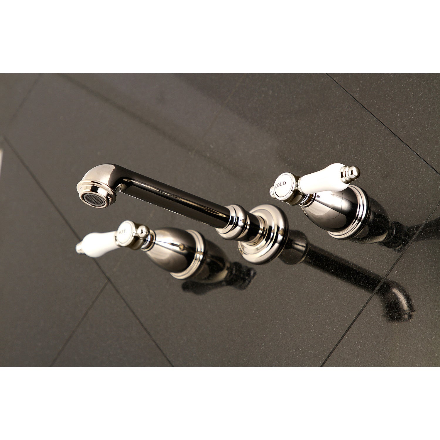 Bel Air KS7126BPL Double Handle 3 Hole Wall Mount Bathroom Faucet in Polished Nickel - Perfect for Modern Bathroom & Powder Room Renovations