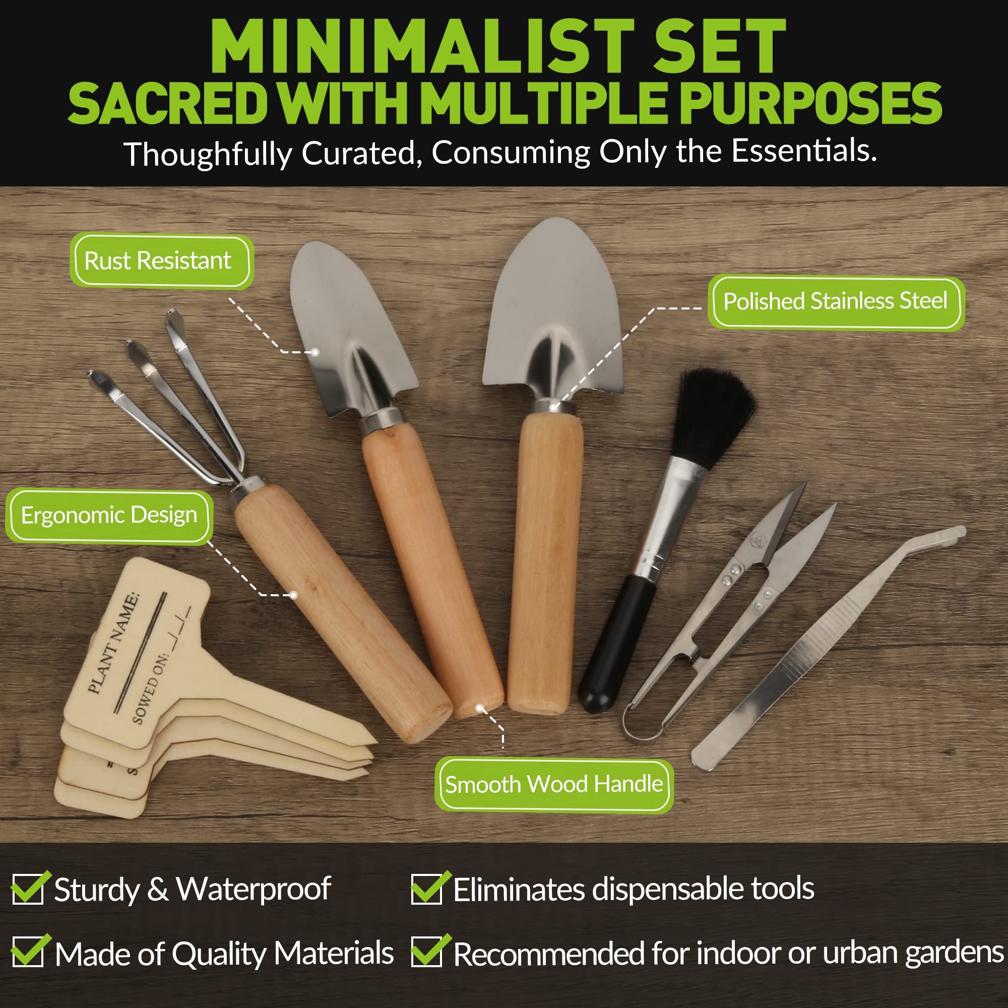 KiiZYS 12-Piece Indoor Garden Tools Set - Mini Gardening Hand Tools for Plants - Perfect Gardening Gifts for Women - Ideal for Indoor Planting, Herb Gardens & Small Space Gardening