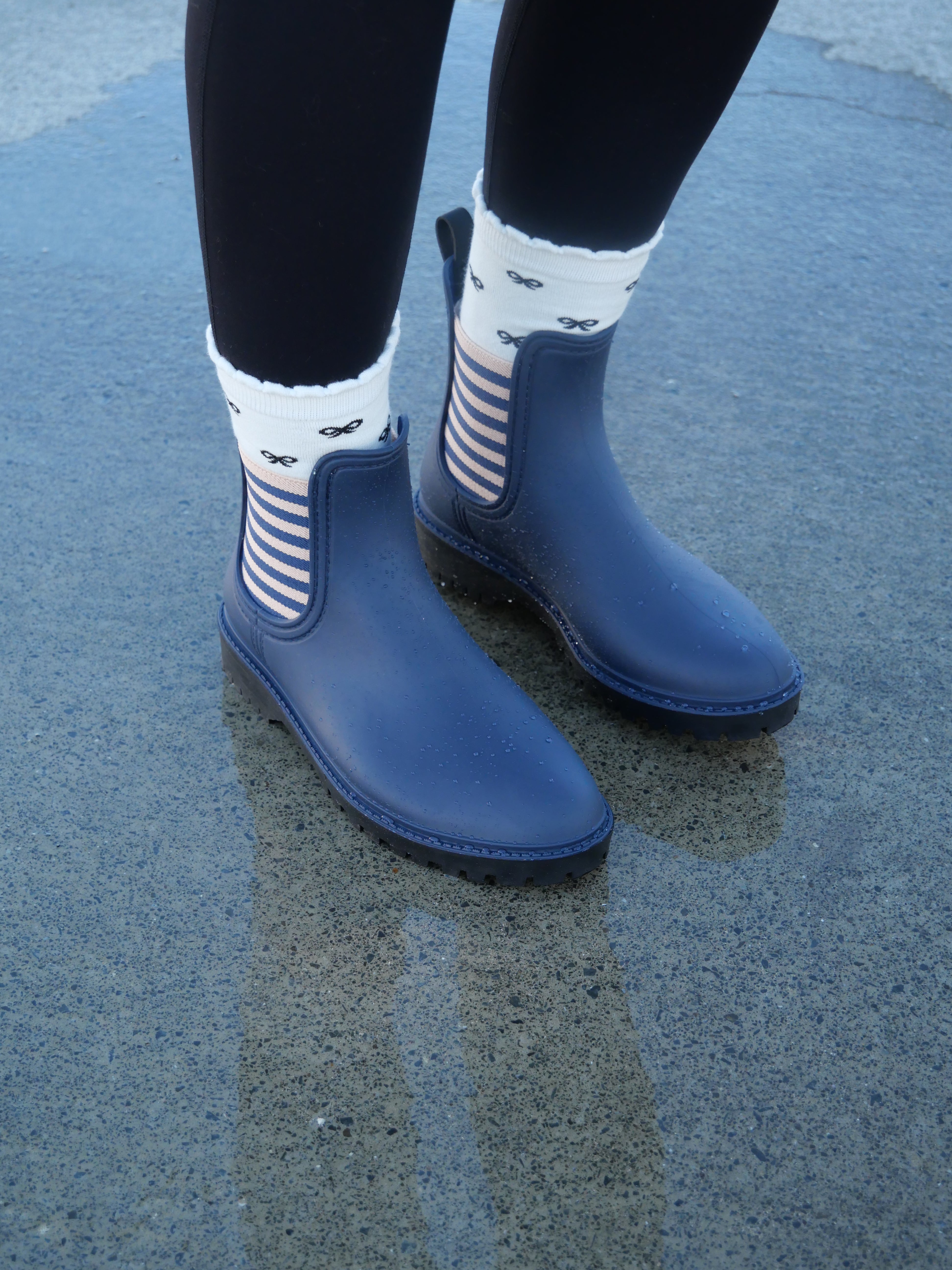 Diana Ferrari Laurina Navy Stripe Rain Boots for Women - Waterproof Rubber Boots for Outdoor, Gardening, and Rainy Days