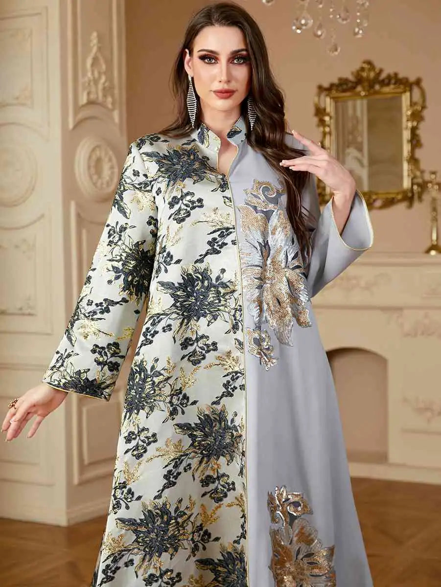 Elegant Jacquard Eid Caftan Dress for Women - Long Sleeve Flowy Kaftan #244150 - Perfect for Eid Celebrations, Weddings & Special Occasions