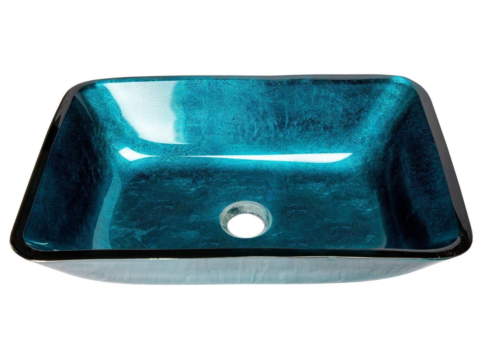 Modern Rectangular Turquoise Blue Foil Glass Vessel Bathroom Sink - Stylish Vanity Basin for Contemporary Home Decor, Perfect for Bathroom Renovation and Luxury Interior Design