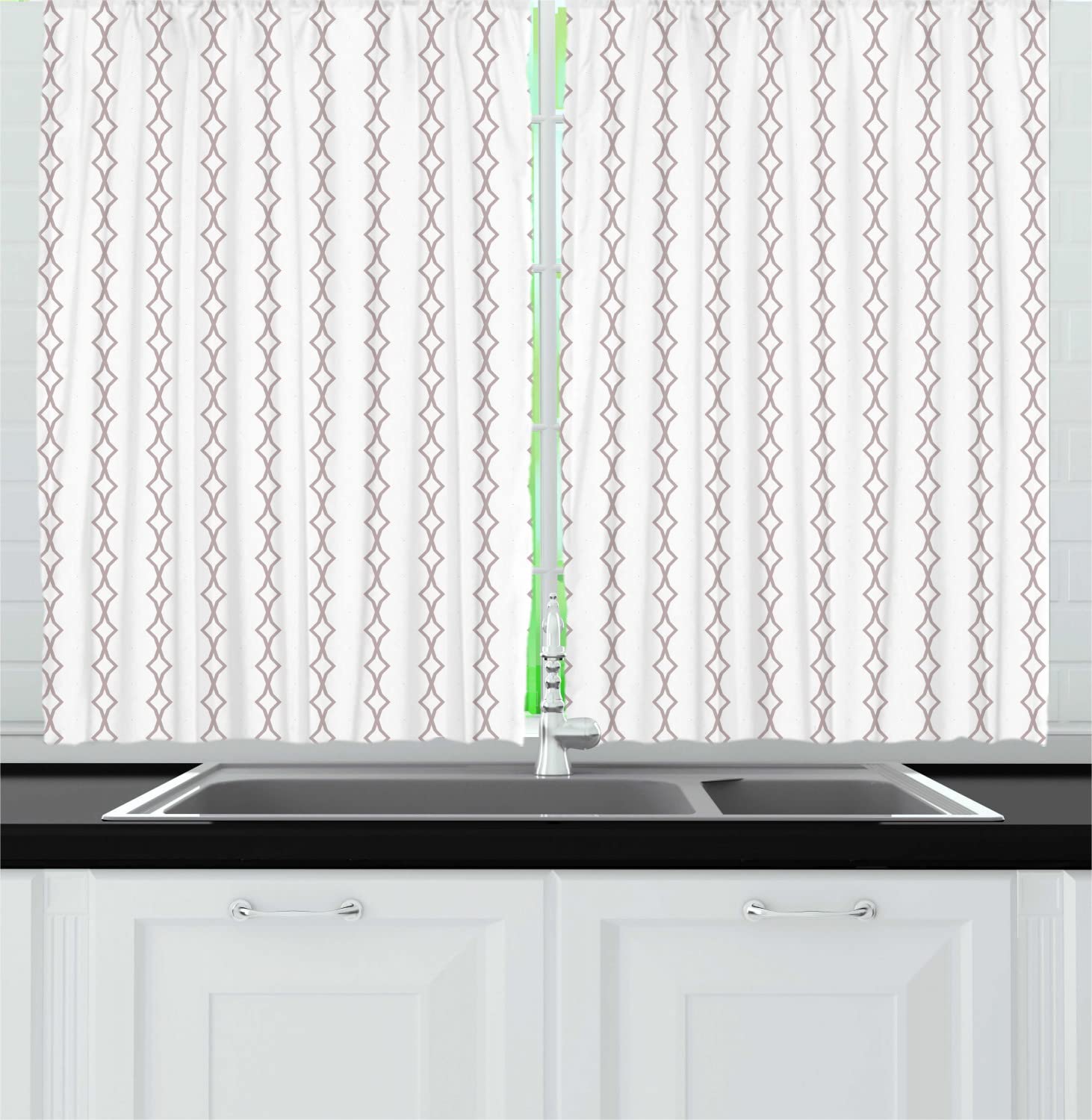 Ambesonne Abstract Long Kitchen Curtains - Modern Wavy Stripe Design with Rod Pocket, 55