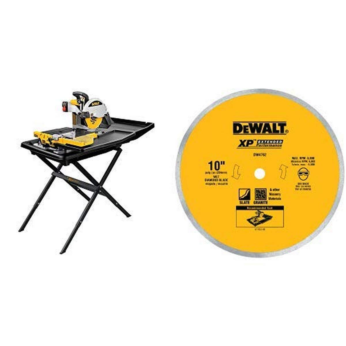 DEWALT 10-Inch Wet Tile Saw with Stand (D24000S) - Includes Porcelain/Tile Blade for Professional Tile Cutting | Perfect for Bathroom Renovation, Kitchen Backsplash, and Floor Tile Installation