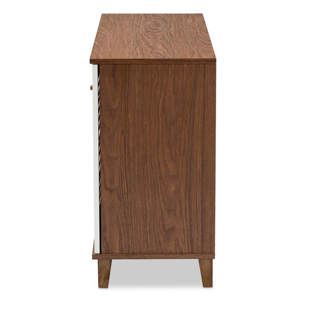 BOWERY HILL Modern Walnut 8-Shelf Shoe Storage Cabinet - Contemporary Shoe Organizer for Entryway, Closet & Bedroom Organization