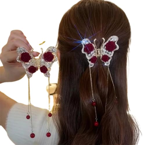 Korean Rose Flower Hair Pin - Fashion Hair Tassel Accessories for Women, Butterfly & Claw Shark Hair Clips - Perfect for Weddings, Parties and Daily Styling