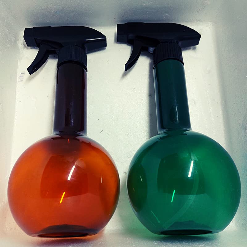 GreenLoop 400ml Spray Bottles Set of 2 - Amber & Green PET Plastic with Trigger Sprayer for Cleaning, Gardening & DIY Projects