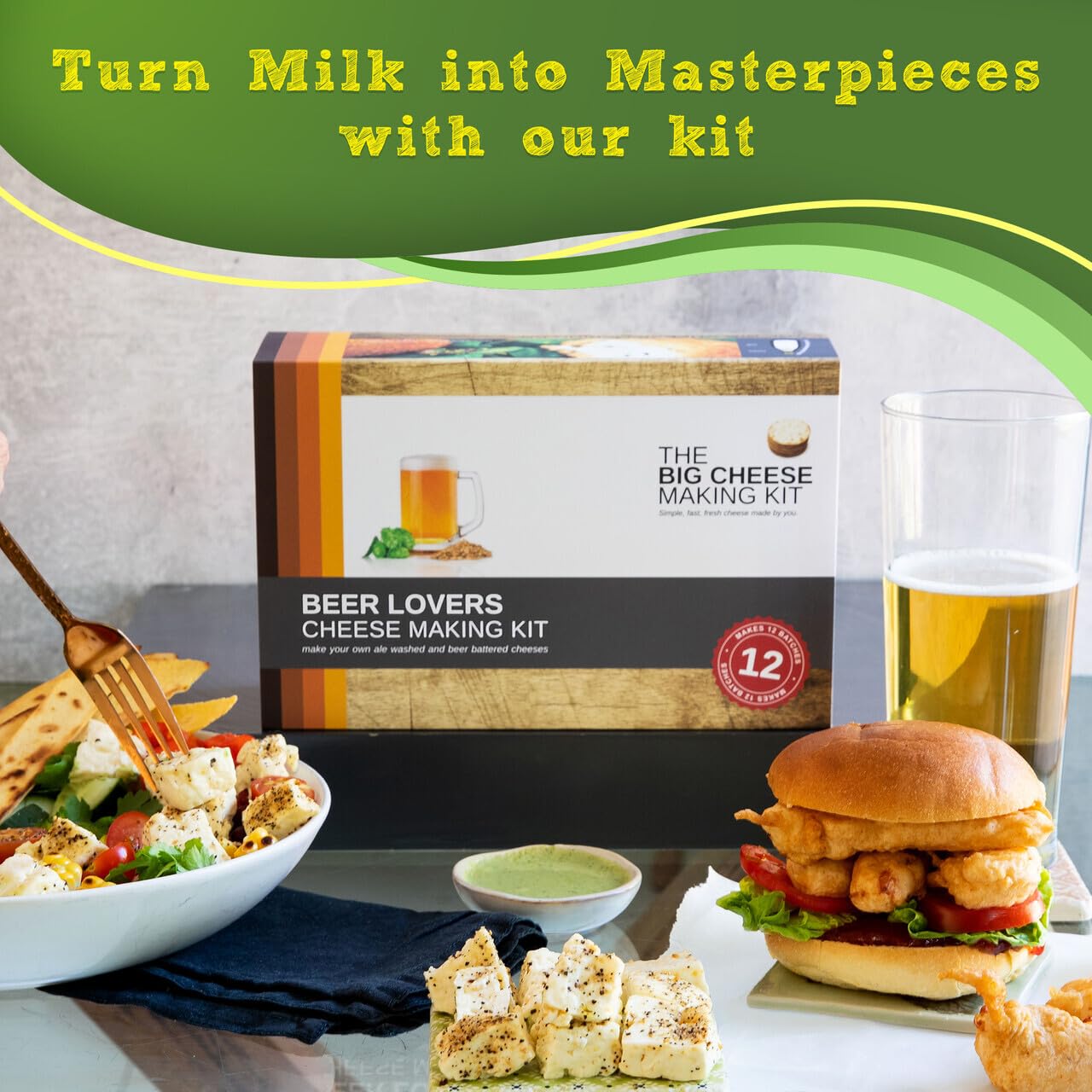Beer Lover's DIY Cheese Making Kit with Rennet - Craft 12 Artisan Cheese Varieties at Home | Perfect for Home Brewers, Gifts & Culinary Enthusiasts