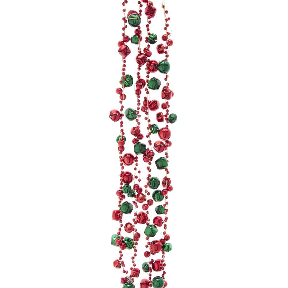 6-Foot Red and Green Bell Garland - Christmas Decoration for Tree, Fireplace, and Holiday Party Decor