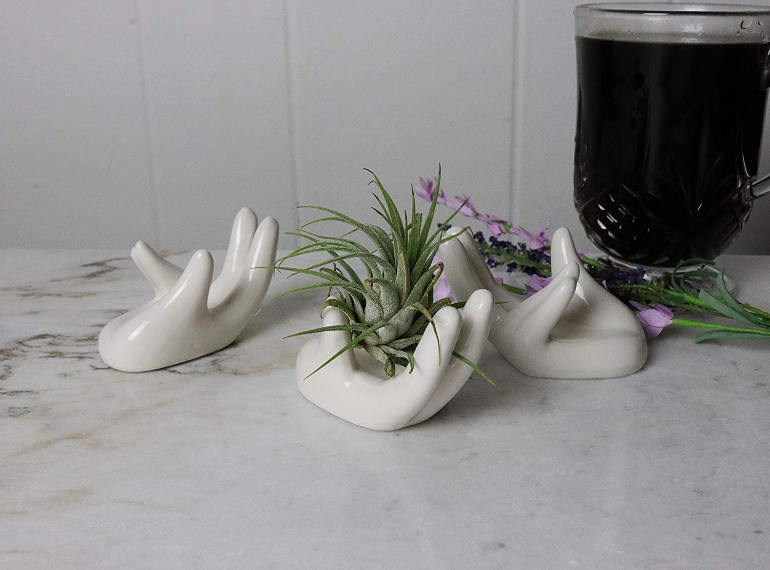 3 Pack Small Ceramic Air Plant Pots - Tillandsia Holder & Decorative Planters for Home, Office, or Wedding Decor - Perfect for Tabletop, Shelf, and Wall Display
