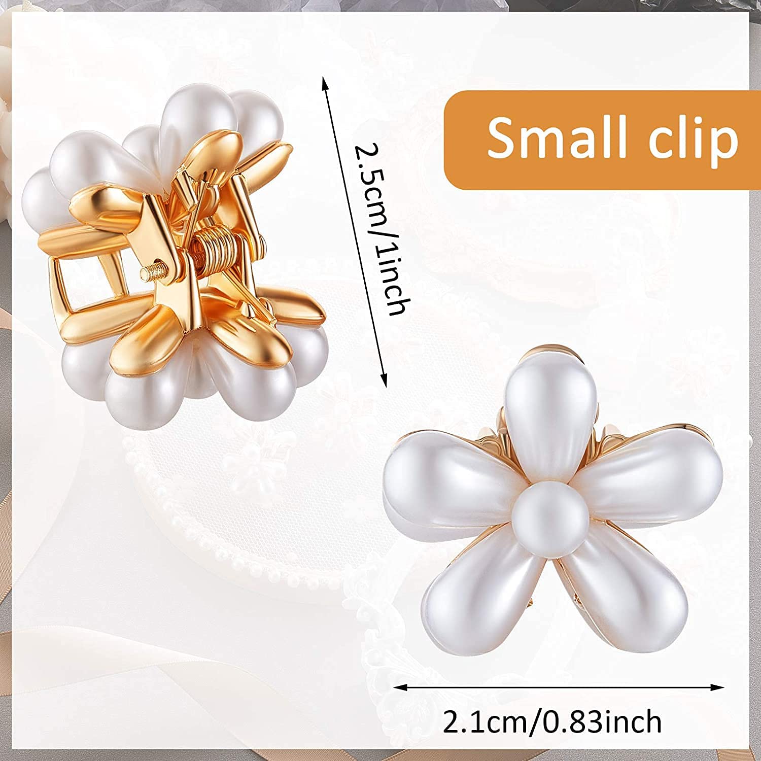 Korean Style Small Pearl Mini Hair Claw Clips with Floral Design – 6 Pack Cute Hair Accessories for Women & Girls | Barrettes for School, Parties, Weddings & Everyday Styling