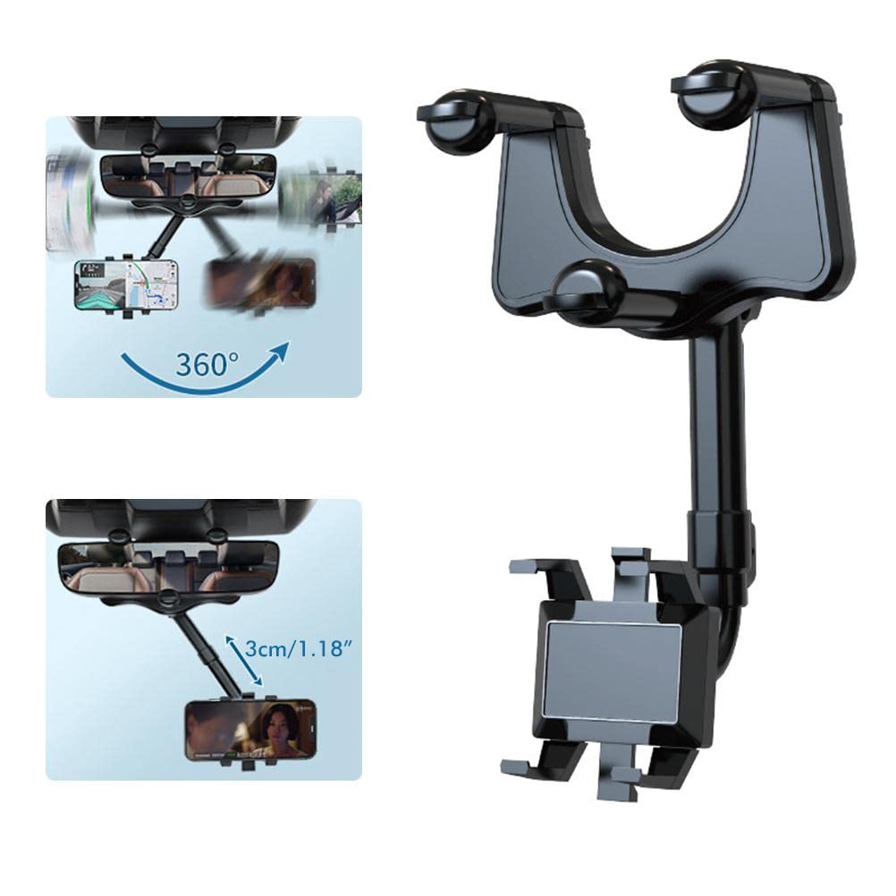 360° Rotatable & Retractable Car Phone Holder - Universal Rearview Mirror Mount for iPhone, Samsung & Smartphones - Perfect for GPS Navigation, Hands-Free Calls & Road Trips