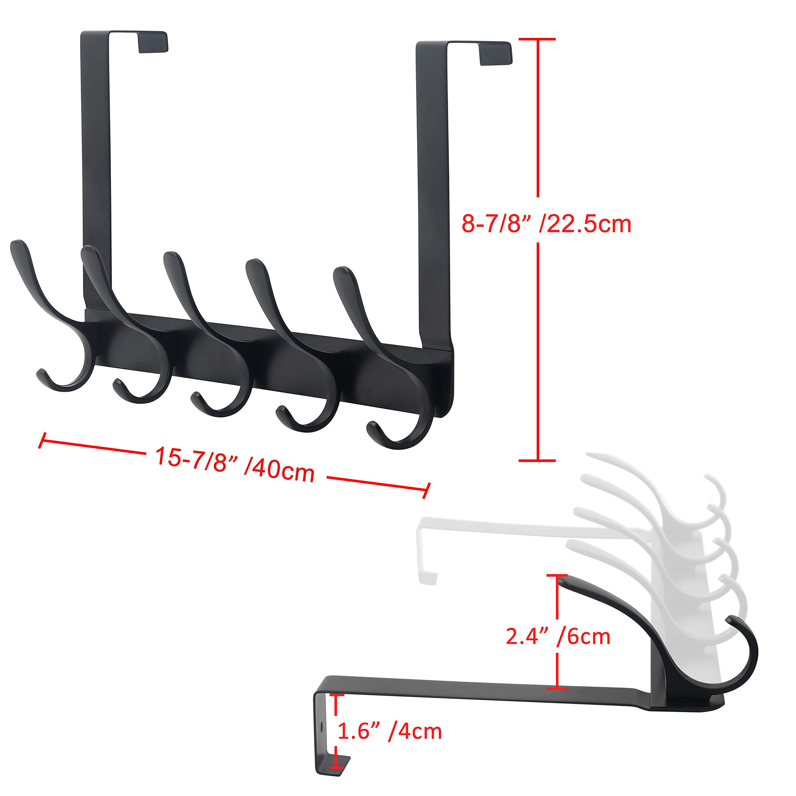 SKOLOO Over The Door Hooks (2-Pack) - Black Hanging Hooks for Clothes & Towels - Easy Install for Bathroom & Bedroom