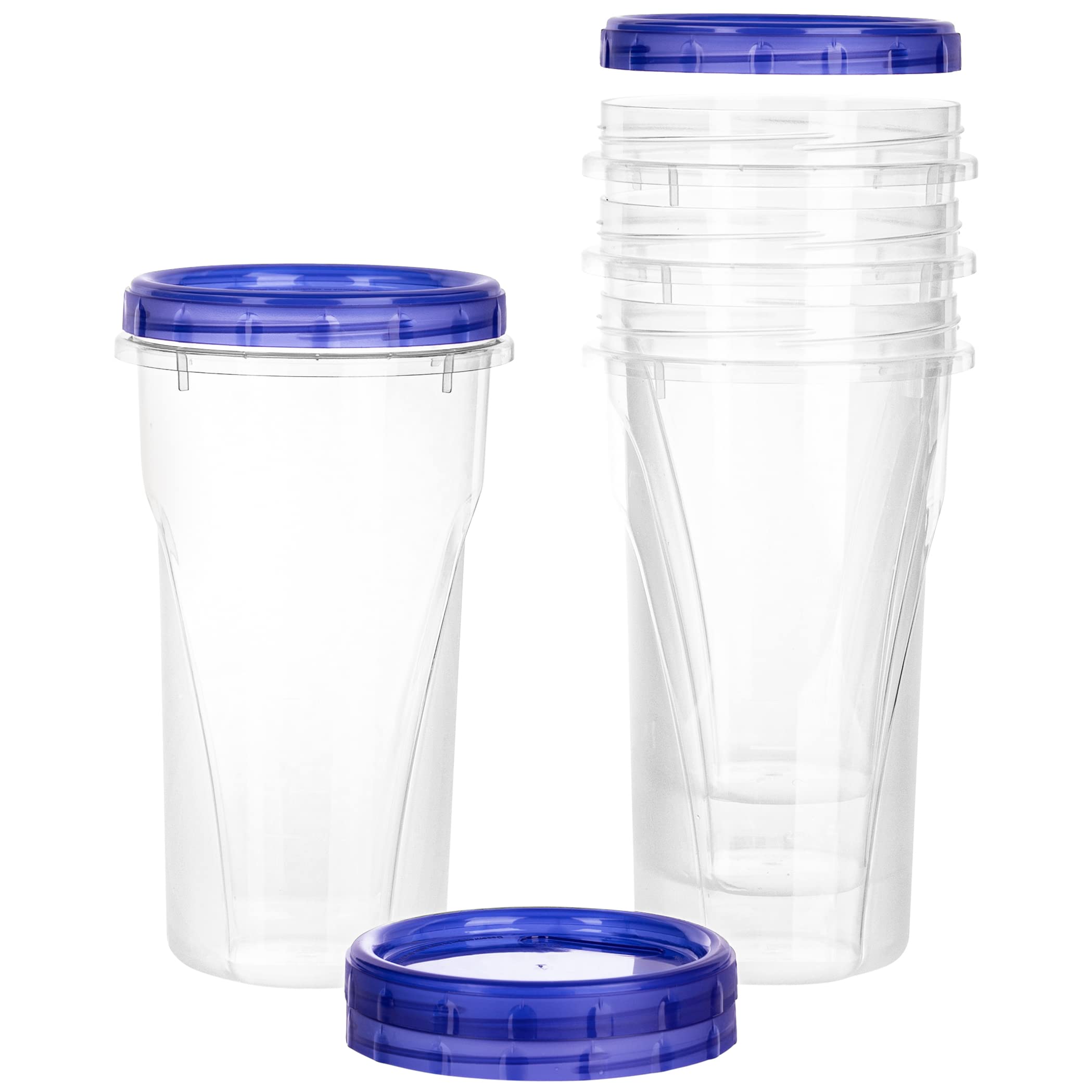 PLASTICPRO 48oz Reusable Deli Containers with Twist-On Lids - Clear Base & Blue Top, Stackable Food Storage Containers for Meal Prep, Freezer & Leftovers (4-Pack, Blue) | Perfect for Restaurants, Catering & Home Kitchen Organization