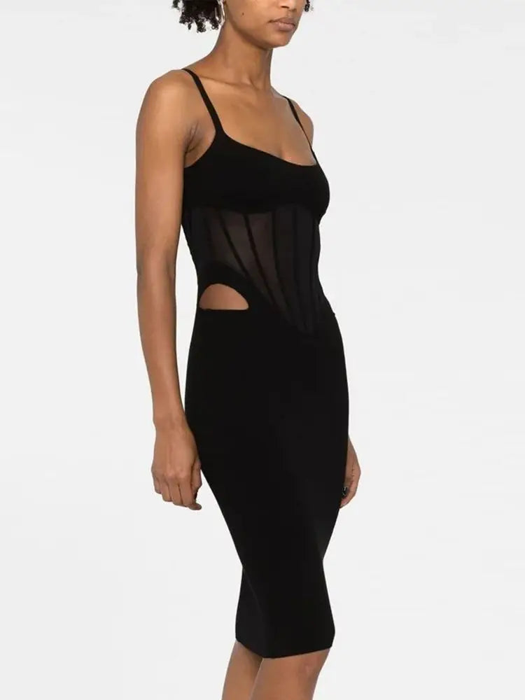 **Ailigou Women's Sexy Sleeveless Bandage Midi Dress - Tight Fit, Hollow Lace Design, Elegant Club & Party Wear for Summer Nights**
