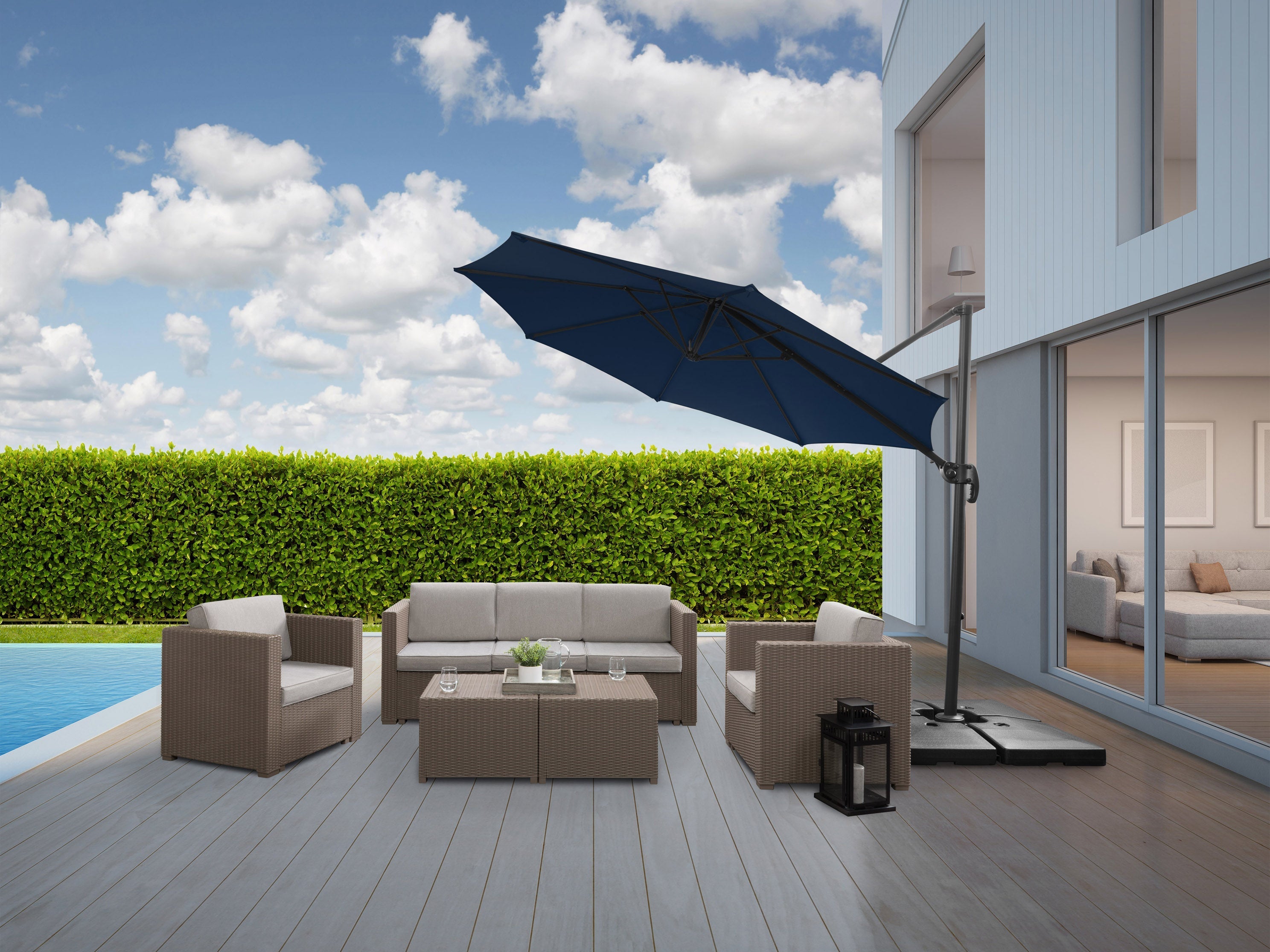 9.5ft Offset Patio Umbrella with 360 Degree Rotation - Navy Blue Outdoor Cantilever Umbrella for Poolside, Garden, and Deck Shade