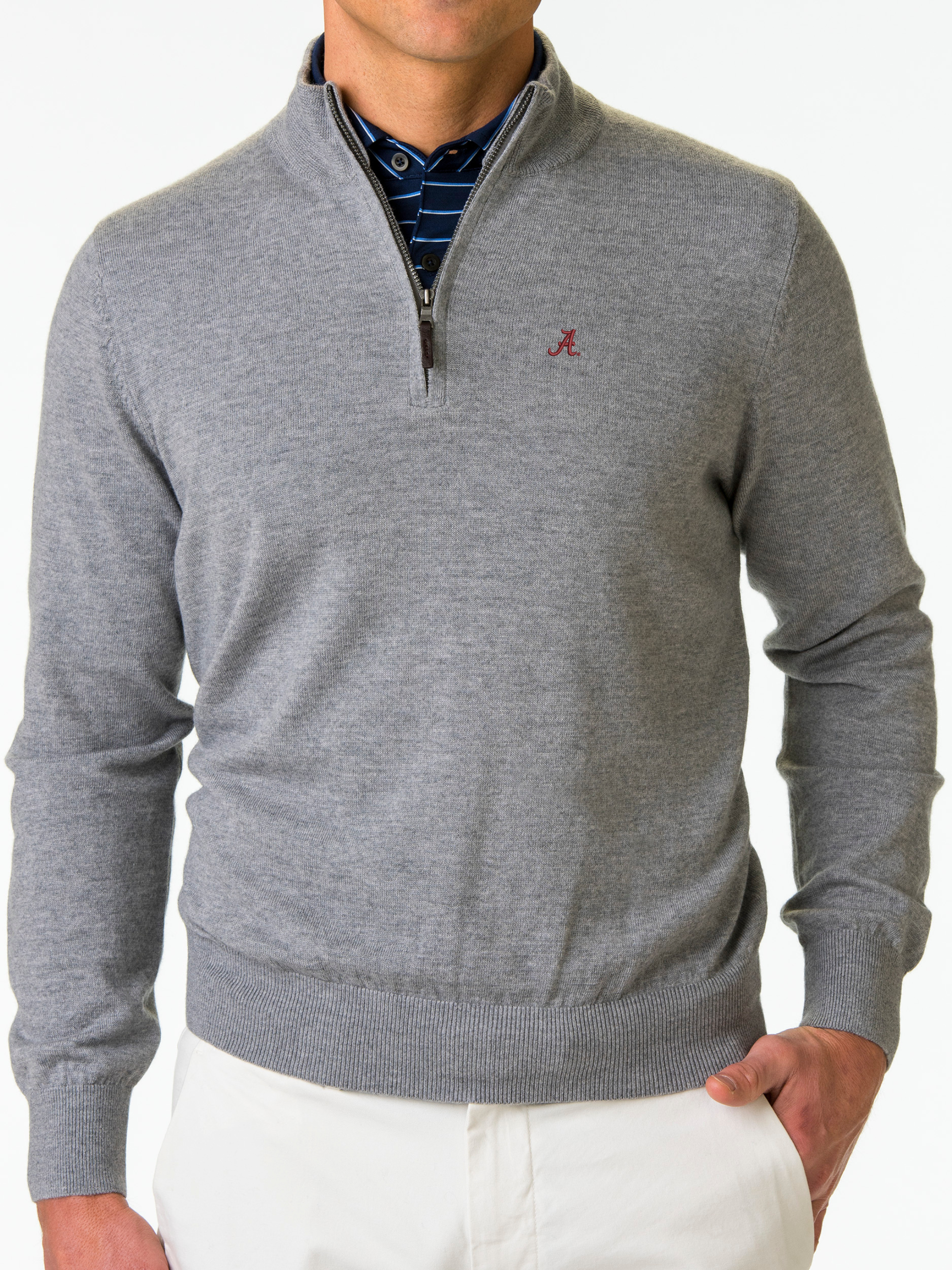 Baruffa Merino Wool Quarter Zip Sweater - Alabama Collegiate Style - Perfect for Campus Wear & Outdoor Activities