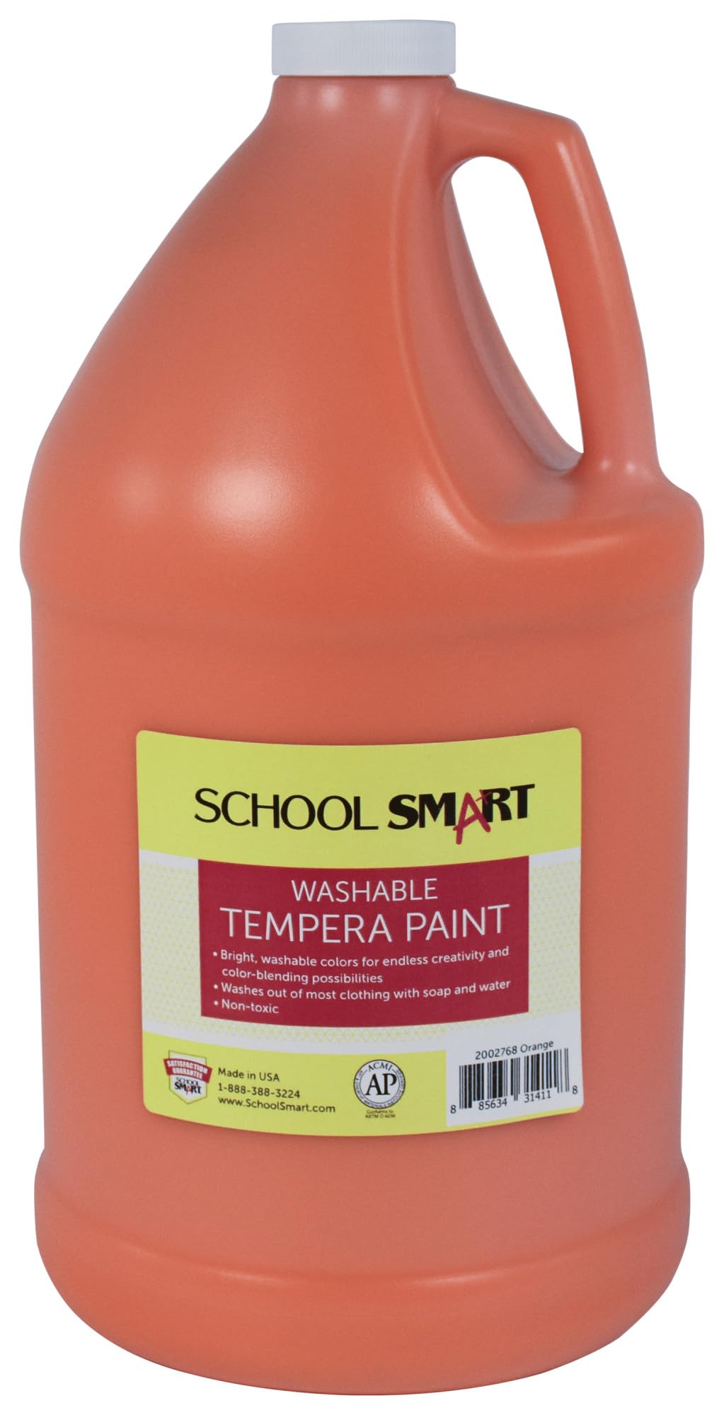 School Smart Washable Tempera Paint - Orange, 1 Gallon Bottle | Non-Toxic Art Supplies for Kids Classroom, DIY Crafts & Home Projects
