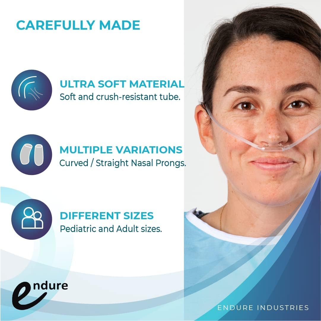 Latex-Free Soft Nasal Oxygen Cannula with 7ft Oxygen Tubing - Pack of 5 for Adults (Curved Prong) - Ideal for Home Oxygen Therapy, COPD & Sleep Apnea Treatment
