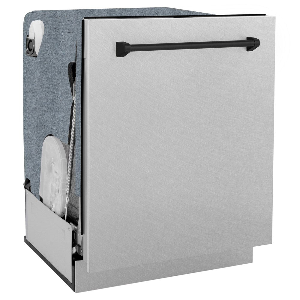 ZLINE Autograph Edition 24-inch Built-In Tall Tub Dishwasher - Satin Stainless Steel Panel with Matte Black Handle, 45dBA Ultra Quiet - Perfect for Modern Kitchens and Open Concept Homes (Model DWMTZ SN 24 MB)