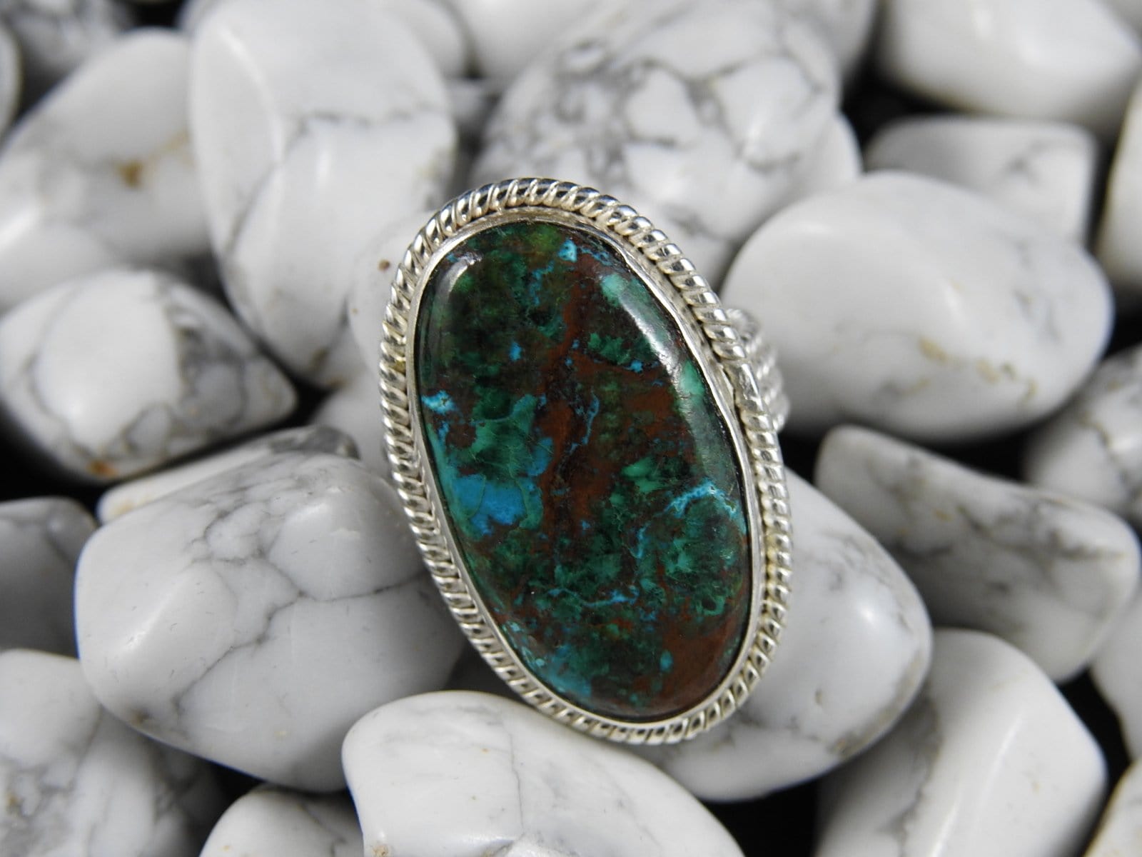 Chrysocolla Sterling Silver Ring for Women - Size 8.5 - Handmade Gemstone Jewelry - Perfect for Everyday Wear, Gifts & Special Occasions