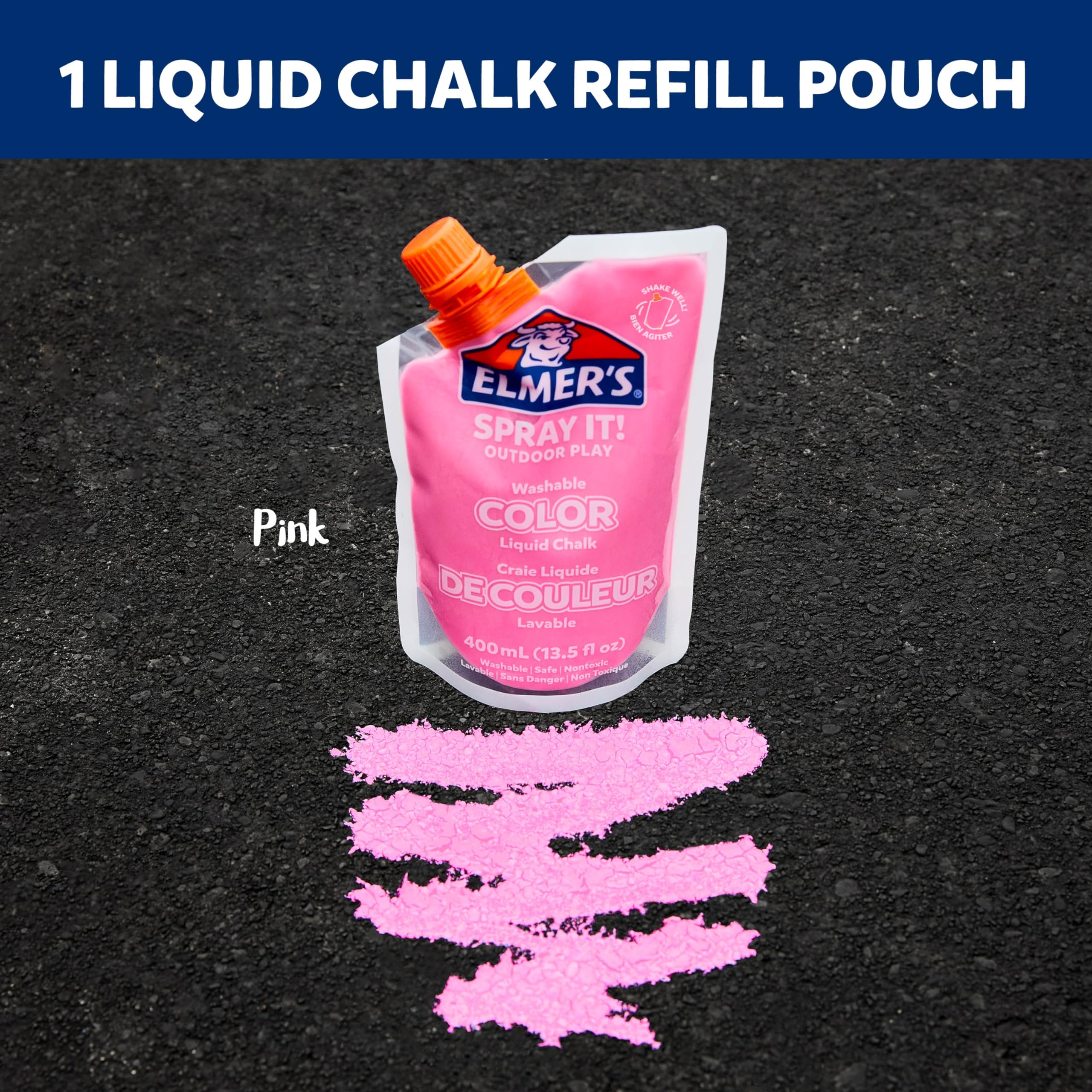 Elmer's Washable Liquid Chalk Refill Pouch - Pink Outdoor Chalk for Kids, Non-Toxic & Easy Clean, 1 Count - Perfect for Sidewalk Art, Driveway Games & Outdoor Play Activities