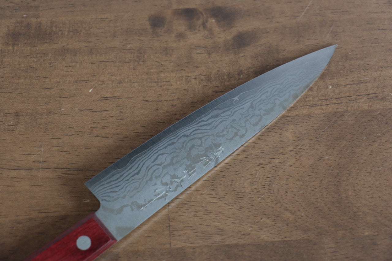 VG10 Damascus Petty Utility Knife 150mm - Japanese Kitchen Knife with Red Pakka Wood Handle - Perfect for Slicing, Peeling & Precision Cutting Fruits, Vegetables & Meat