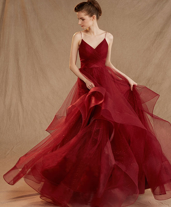 Elegant Burgundy Tulle Long Prom Dress & Evening Gown for Women - Perfect for Homecoming, Formal Dances, and Special Occasions