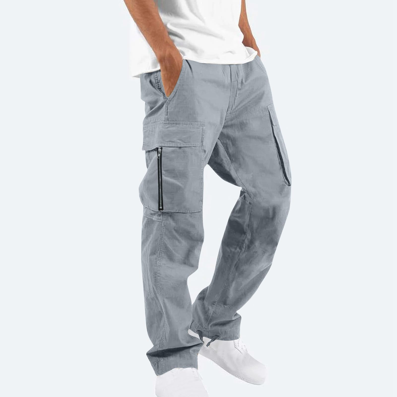 Men's Cargo Work Pants - Loose Fit Straight Leg Utility Pants with Stretchy Elastic Waist | Durable & Comfortable for Construction, Hiking, Outdoor Work & Casual Wear