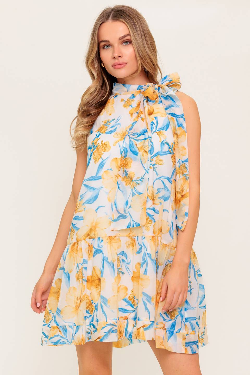 Elegant Daphne Bow Tie High Neck Mini Dress for Women - Perfect for Cocktail Parties, Date Nights & Special Occasions