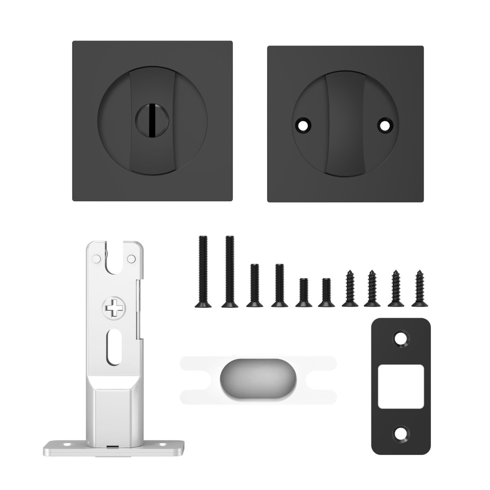 2 Pack Matte Black Pocket Door Lock - Square Flush Sliding Door Hardware for Bathroom Privacy | Secure & Stylish for Homes, Offices & Hotels