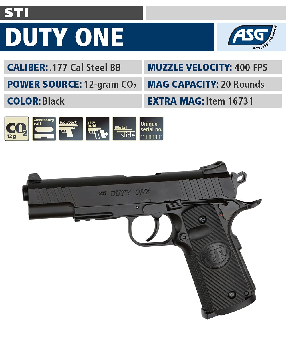 ASG STI Duty One Black .177 Caliber Steel BB Gun Air Pistol - Realistic Training & Target Shooting for Adults & Beginners | Home Defense, Outdoor Plinking, Airsoft Practice
