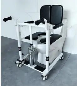 CalCare 4-Wheel Hydraulic Patient Transfer Commode Chair - Adjustable Height, Multifunctional Medical Shower Toilet for Elderly & Disabled - Home & Hospital Use