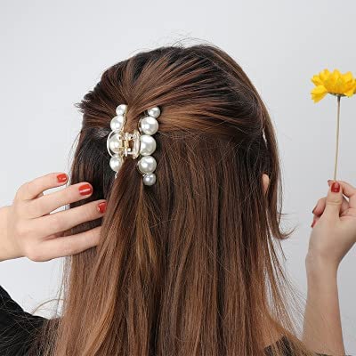 Korean Fashion Large Pearl Hair Claw Clips for Women - Stylish Hair Barrettes & Jaw Clips for Long Hair (Set of 1) - Perfect for Weddings, Parties & Everyday Elegant Hairstyles