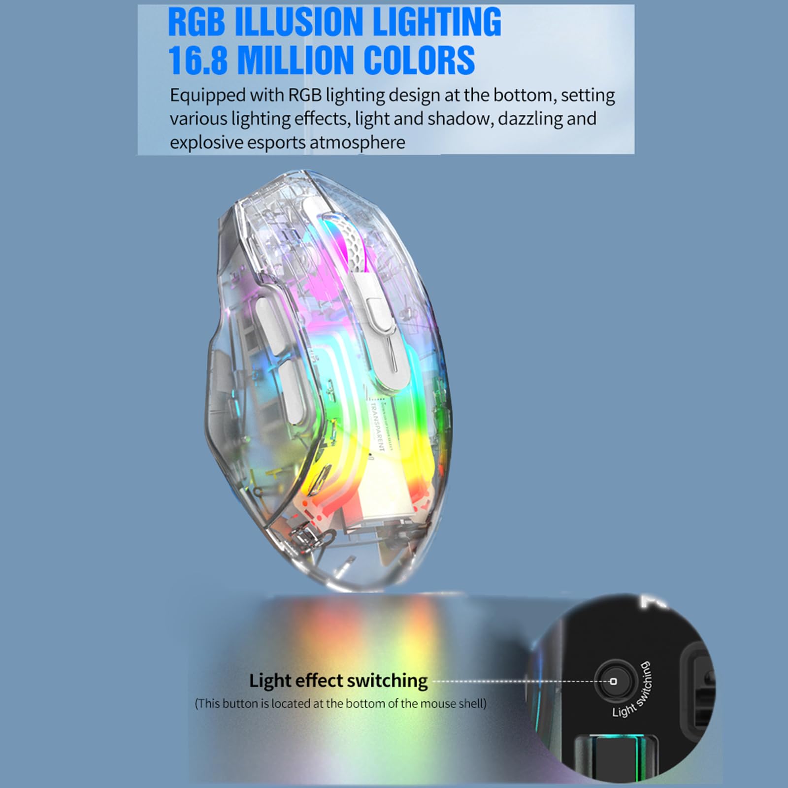 Zienstar Wireless Gaming Mouse - Transparent Crystal Shell, Tri-Mode (USB/2.4G/Bluetooth), Silent Click, Rechargeable, RGB Backlit for PC, Laptop, Mac - Perfect for Gaming, Office & Home Use