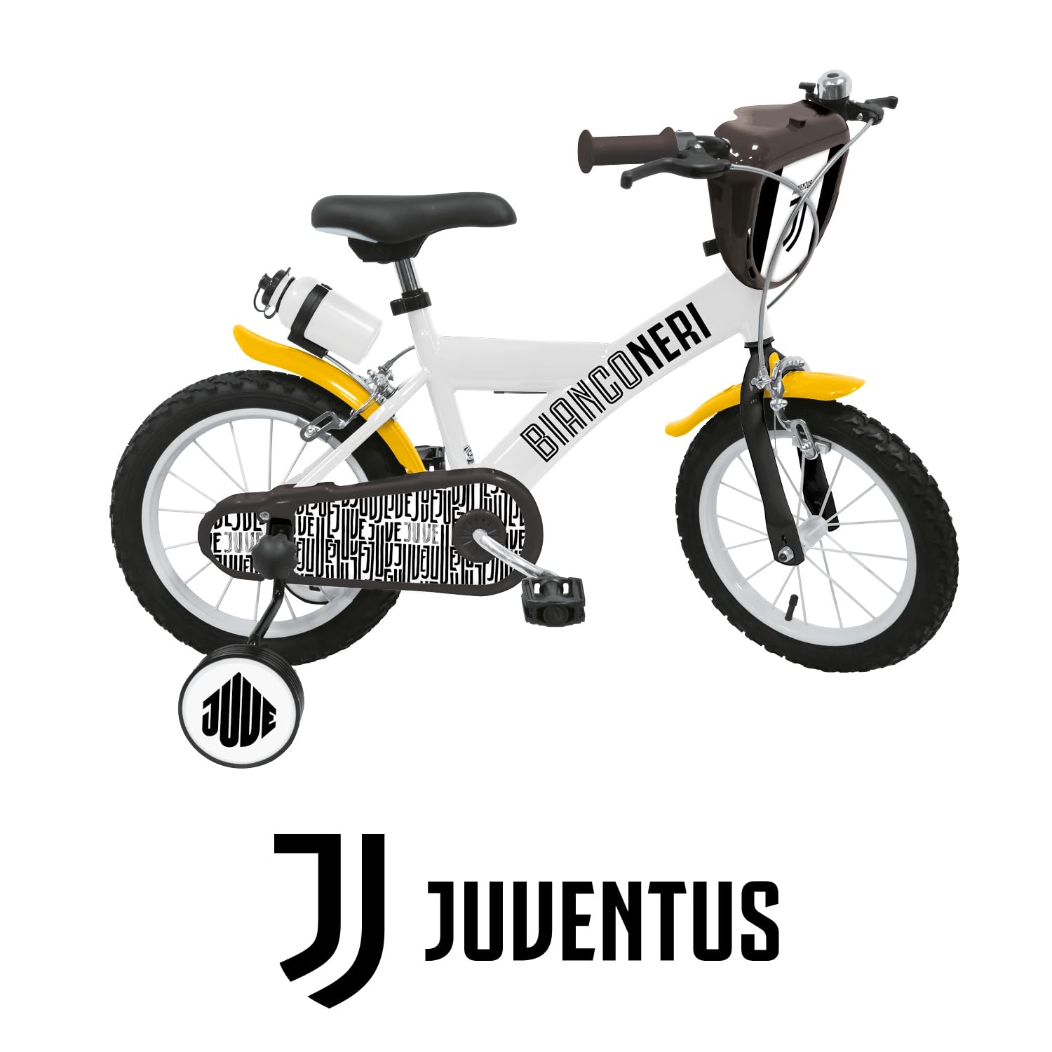 Mondo Toys - F.C. Juventus Kids Bike for Boys & Girls with Training Wheels, Front & Rear Brakes - White & Black - Perfect for Outdoor Play & Beginner Riders