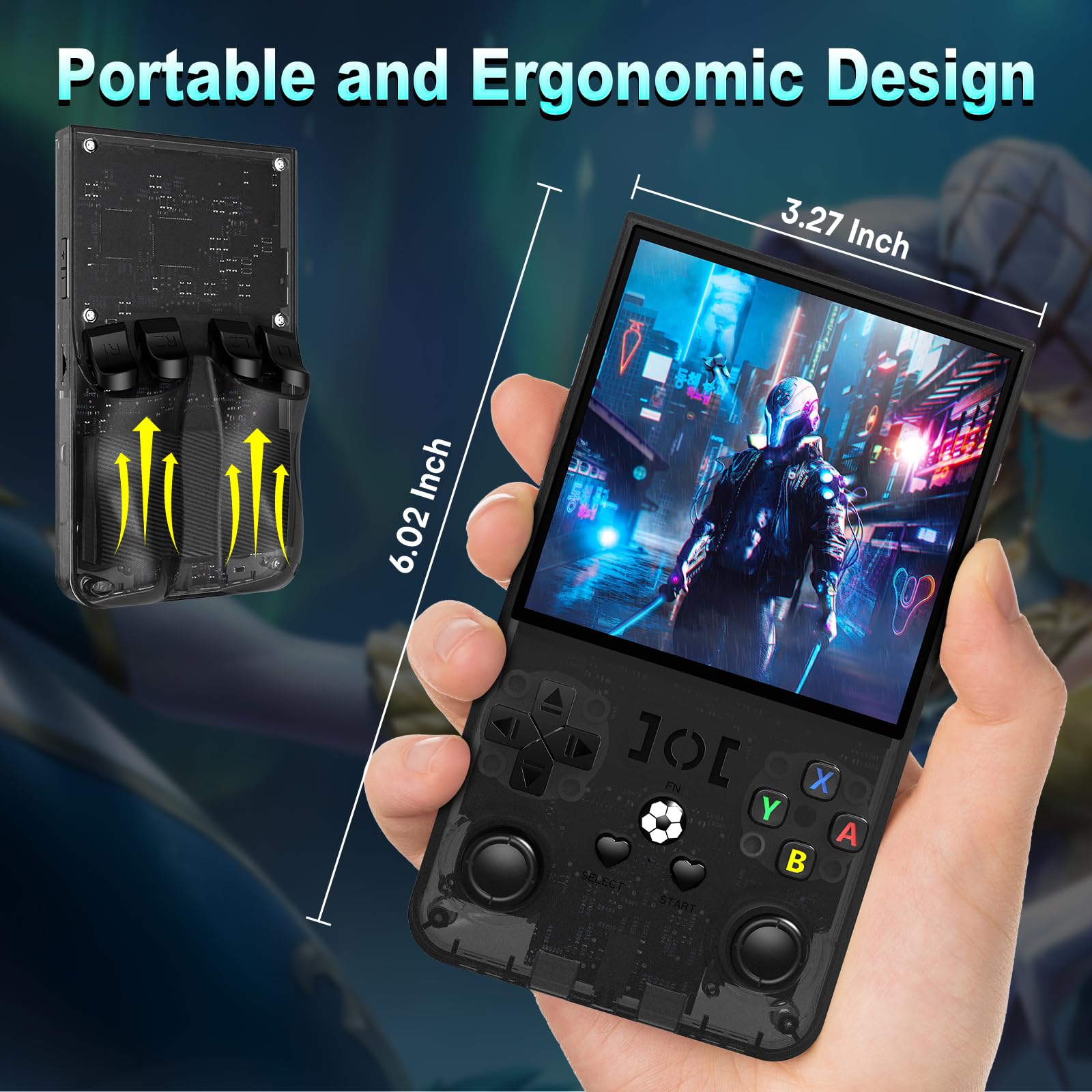 R36MAX Retro Handheld Game Console - 4.0 Inch IPS Screen, Linux System with 64GB TF Card, Built-in 18000+ Classic Games, Portable Gaming Device for Adults with 4000mAh Battery (Black) | Perfect for Travel, Commuting & Nostalgic Gaming Experience