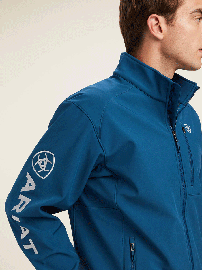 Ariat Men's Logo 2.0 Softshell Jacket - Majolica Blue - Waterproof Windbreaker for Outdoor Work, Hiking & Casual Wear
