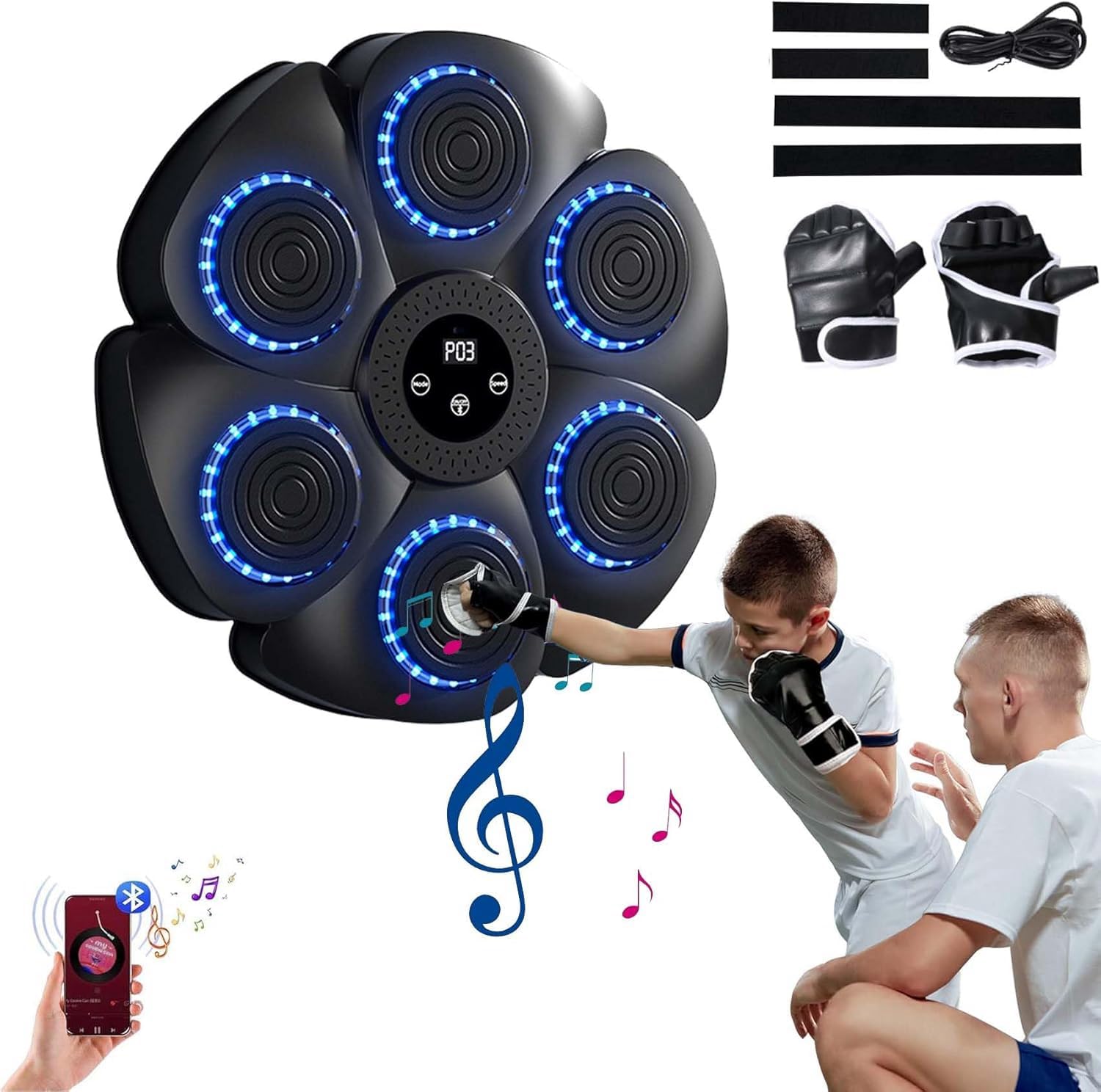 Puncheffy Music Boxing Machine for Adults - Interactive Workout Equipment with Boxing Gloves | Home Gym, Stress Relief & Fitness Training