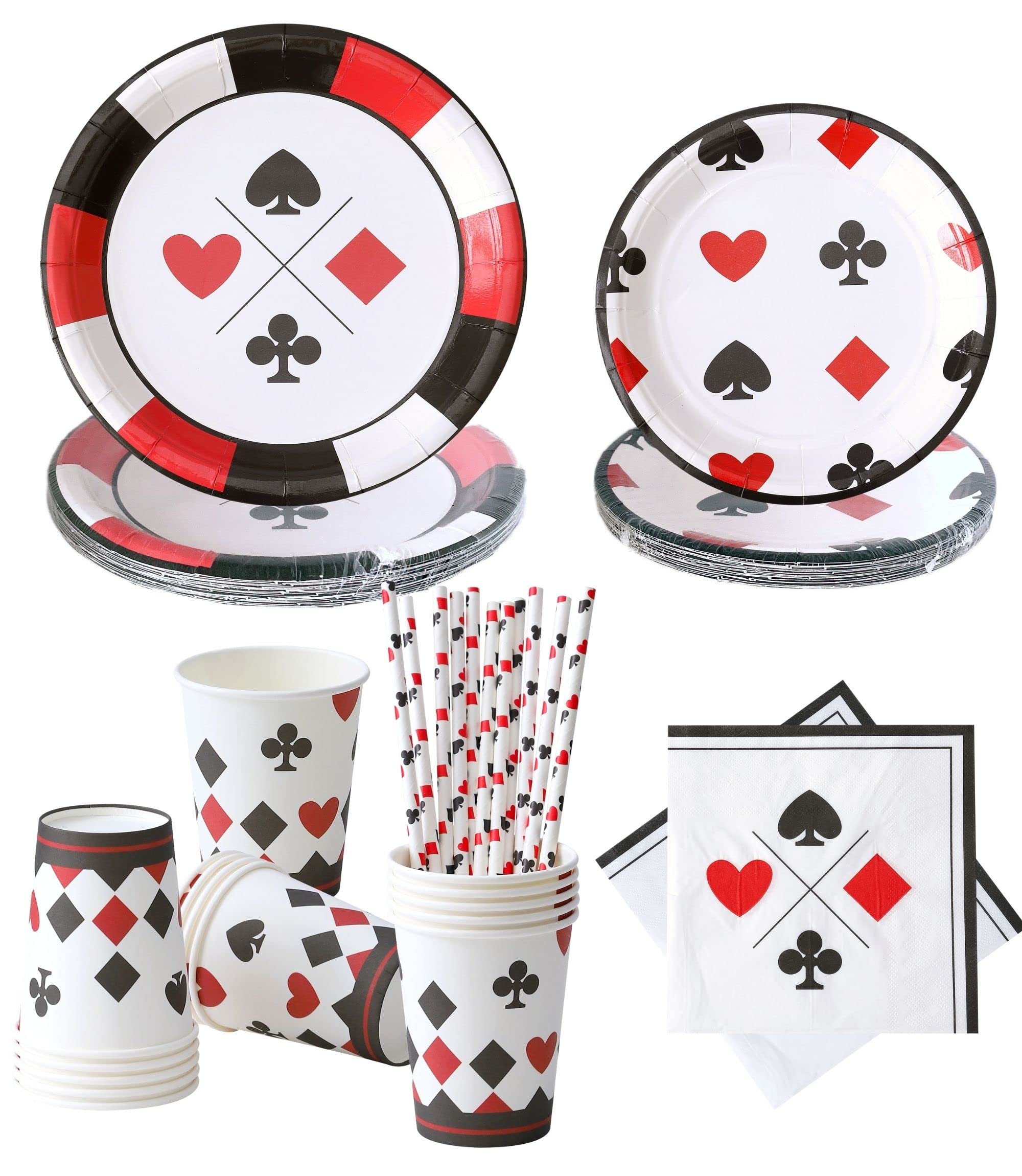 Casino Party Supplies Set for 16 Guests - Premium Poker Night Decorations with Plates, Cups, Napkins & Straws - Perfect for Las Vegas Theme Parties, Bachelor Celebrations & Adult Game Nights