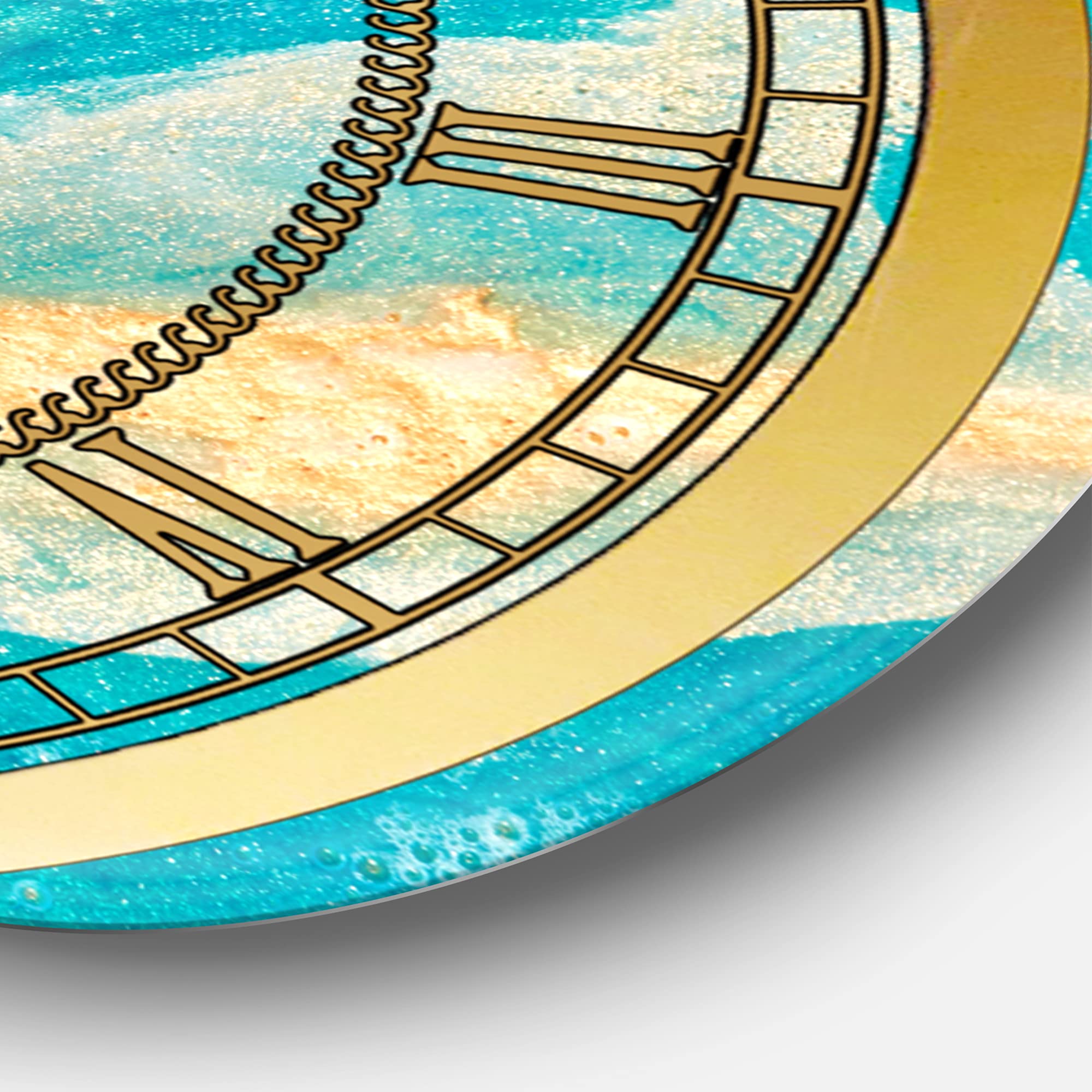 DesignQ Glam Wall Clock - Blue and Yellow Ocean Beach Oil Painting Style, Large Abstract Wall Art for Kitchen, Living Room, Bedroom Decor (29x29 Inches) - Perfect for Coastal, Boho, and Modern Home Decor