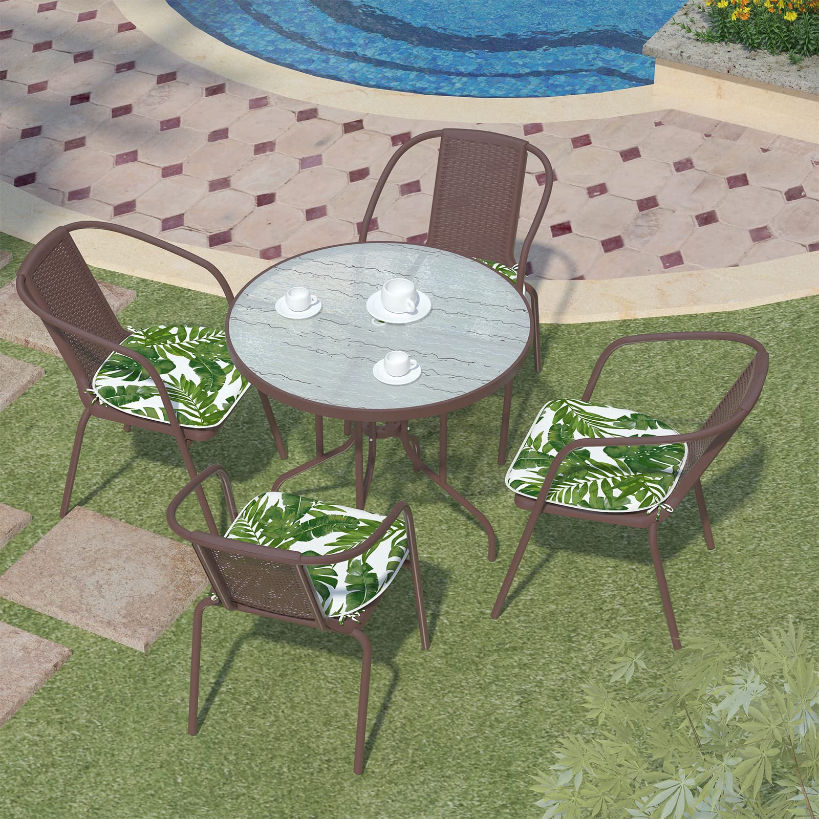 LVTXIII 2-Pack Indoor/Outdoor Chair Cushions with Ties - 16x17 Inch Patio Seat Pads for Garden, Home & Office Furniture - Durable Palm Green Cushions for Dining Chairs, Lounge Chairs & Deck Furniture