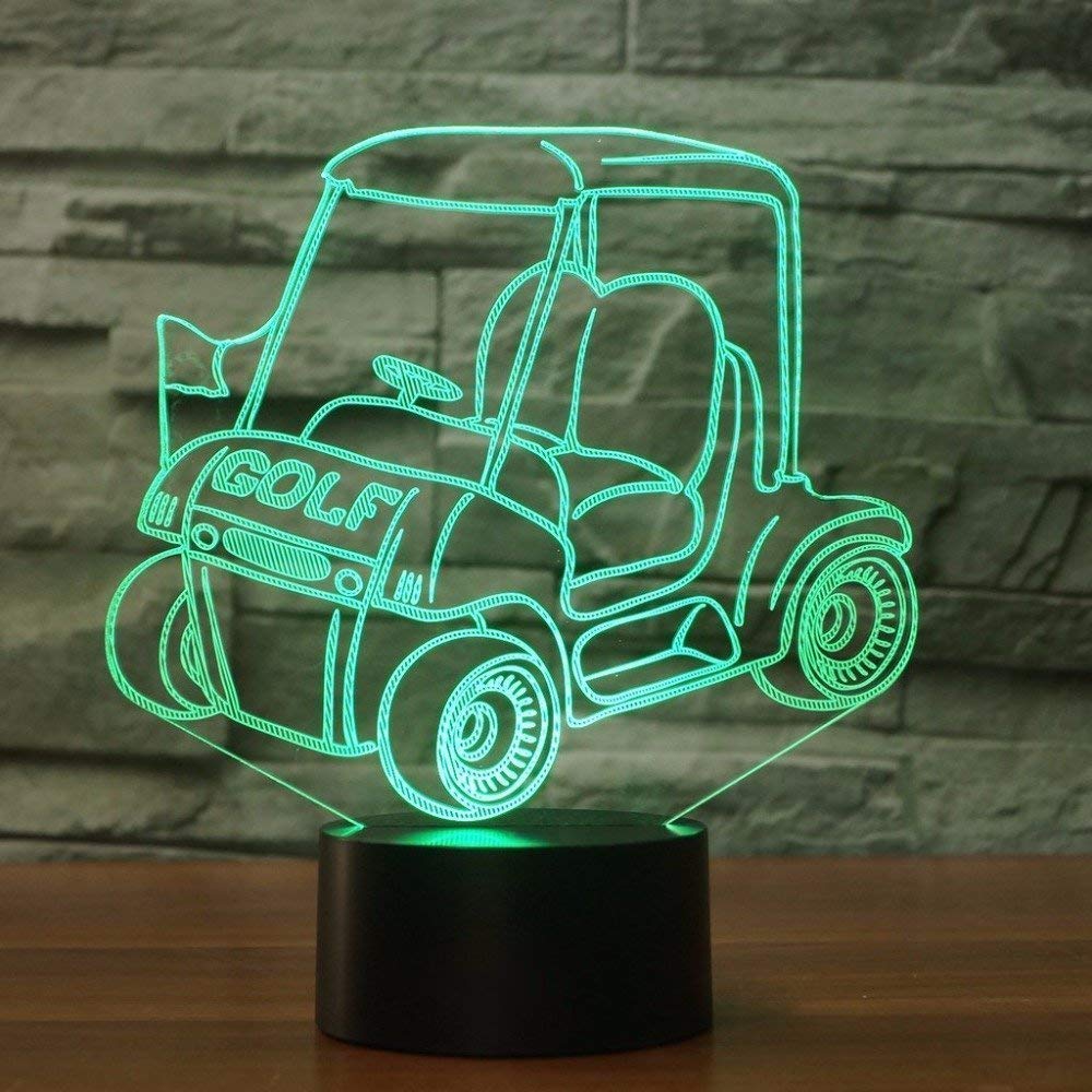3D Golf Cart Night Light - USB Powered Touch Switch LED Desk Lamp with 7 Color Changing Modes, Optical Illusion Decor for Kids Room, Christmas & Birthday Gifts - Perfect for Bedroom, Nursery, and Home Office Lighting