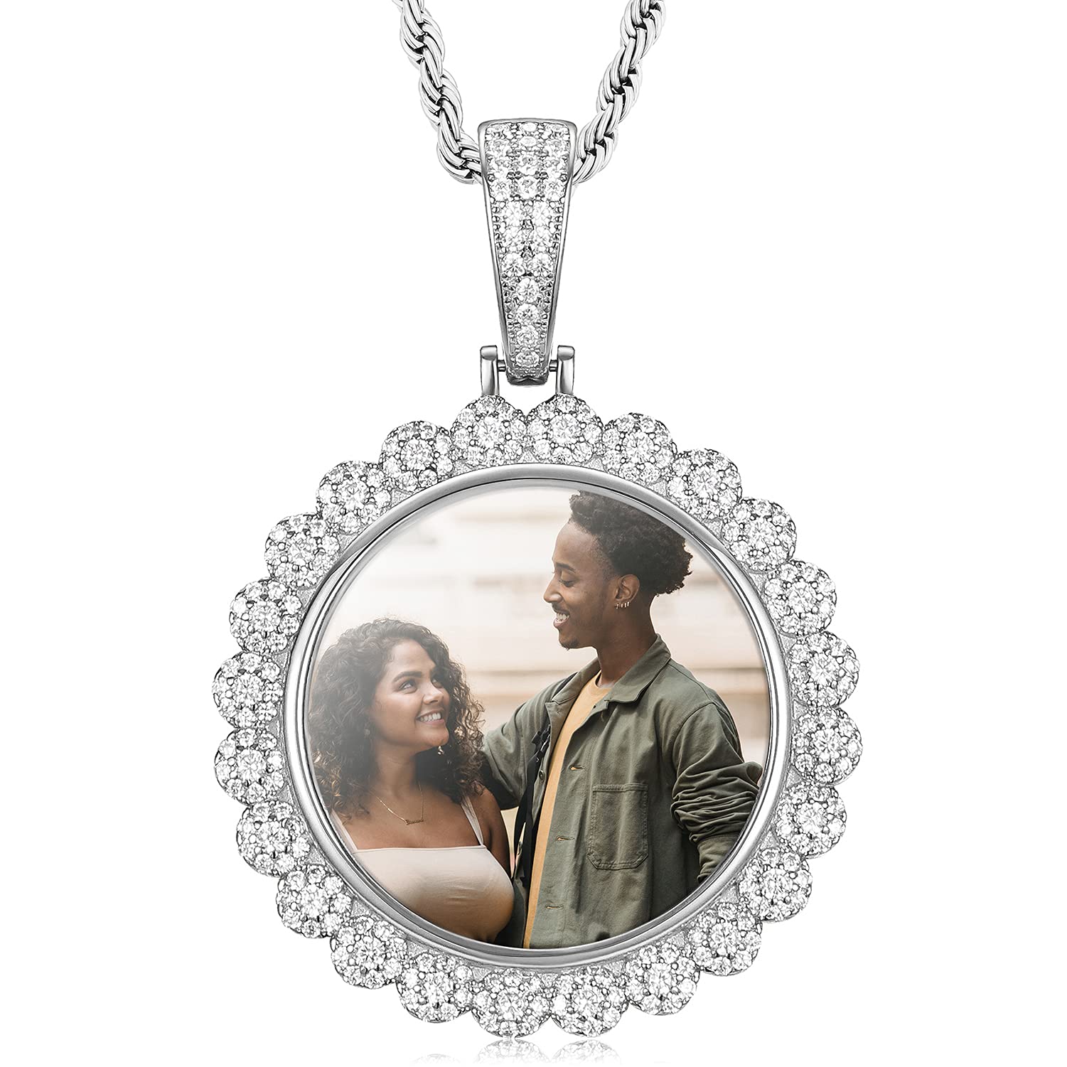 925 Sterling Silver Custom Sunflower Photo Necklace for Women - Personalized Engraved Picture Pendant with Gift Box - Hip Hop Jewelry for Girlfriend, Wife, Anniversary & Valentine's Day Gifts