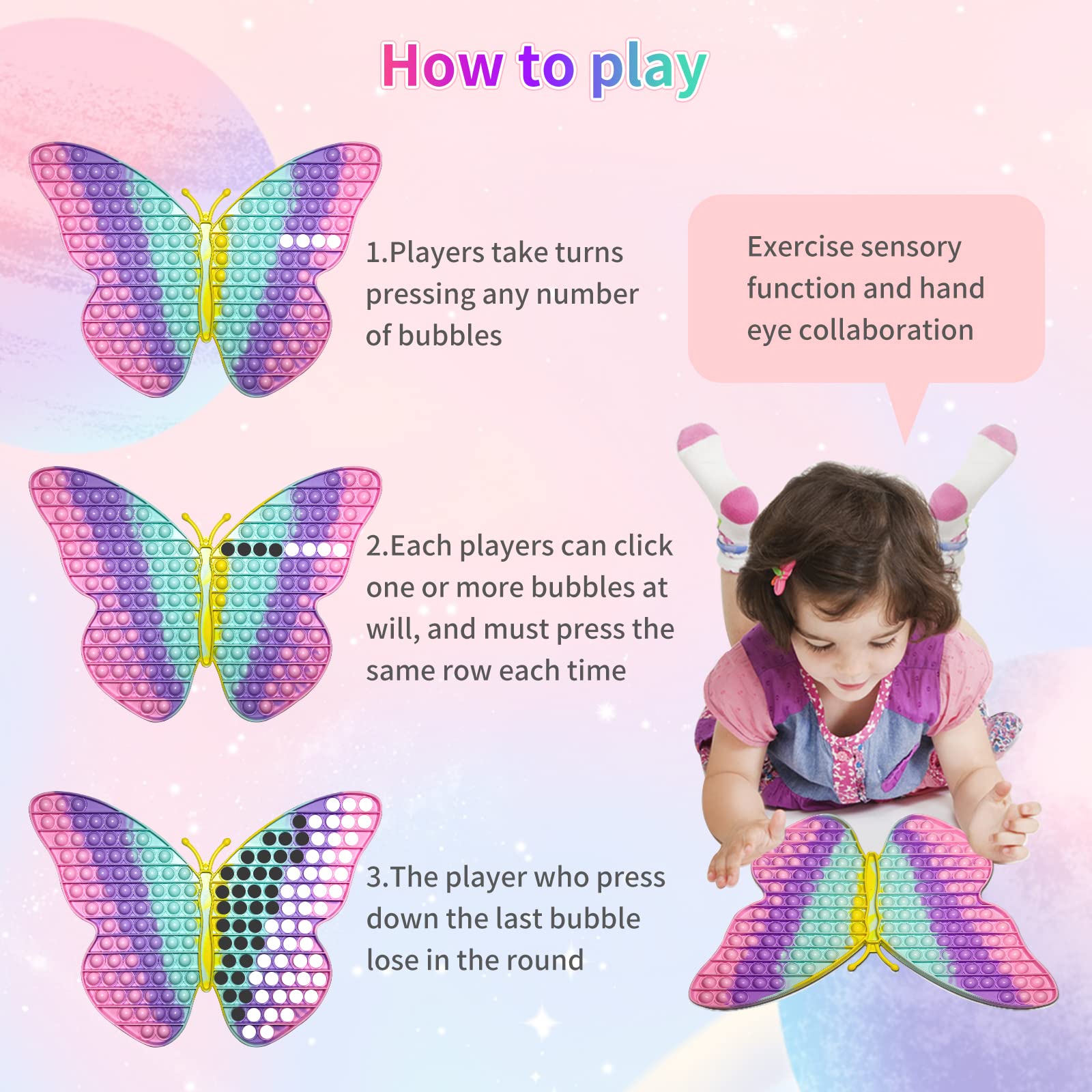 **Extra Large 15.75 Inch Butterfly Pop Fidget Toy - 162 Bubbles Stress Reliever for Kids, Teens & Adults - Giant Sensory Toy for Anxiety Relief & Focus - Perfect Gift for Christmas, Birthdays & Party Favors**    *(Use for stress relief, classroom focus, travel entertainment, or sensory therapy!)*