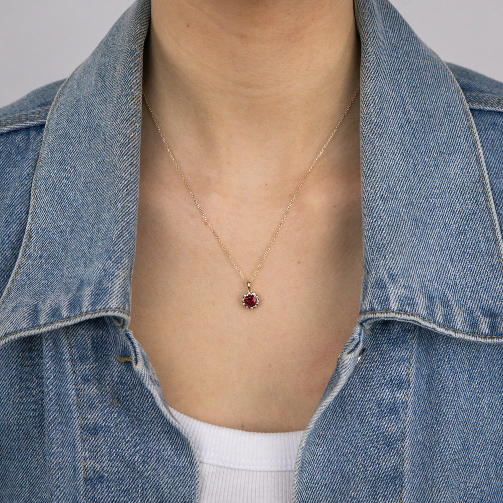 1 Carat Lab-Created Ruby & Diamond Pendant Necklace with 45cm 9K Yellow Gold Chain - Perfect for Valentine's Day Gifts & Anniversary Jewelry