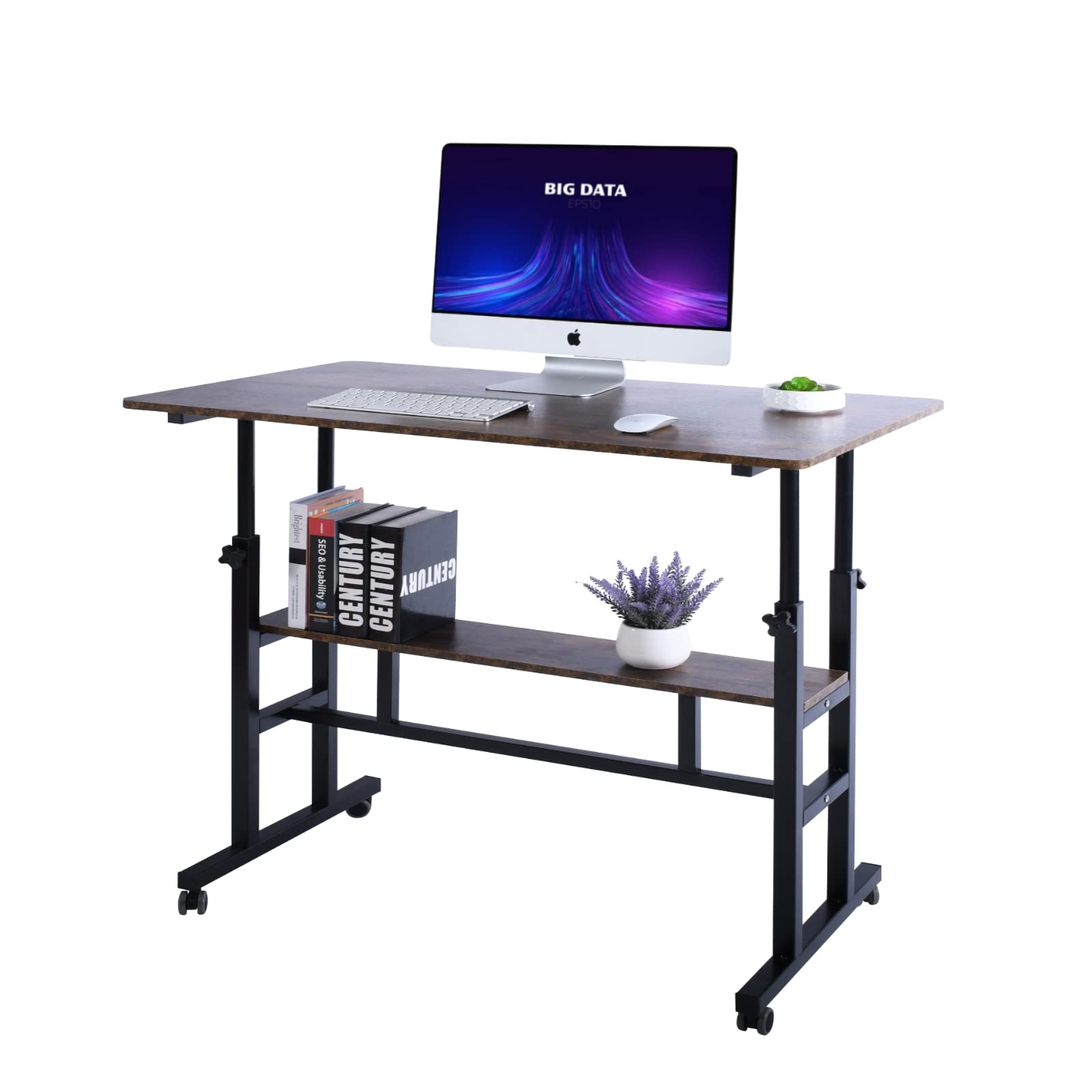 AIZ Mobile Standing Desk - Adjustable Height Rolling Laptop Cart with Wheels for Home Office | Portable Computer Workstation (39.4